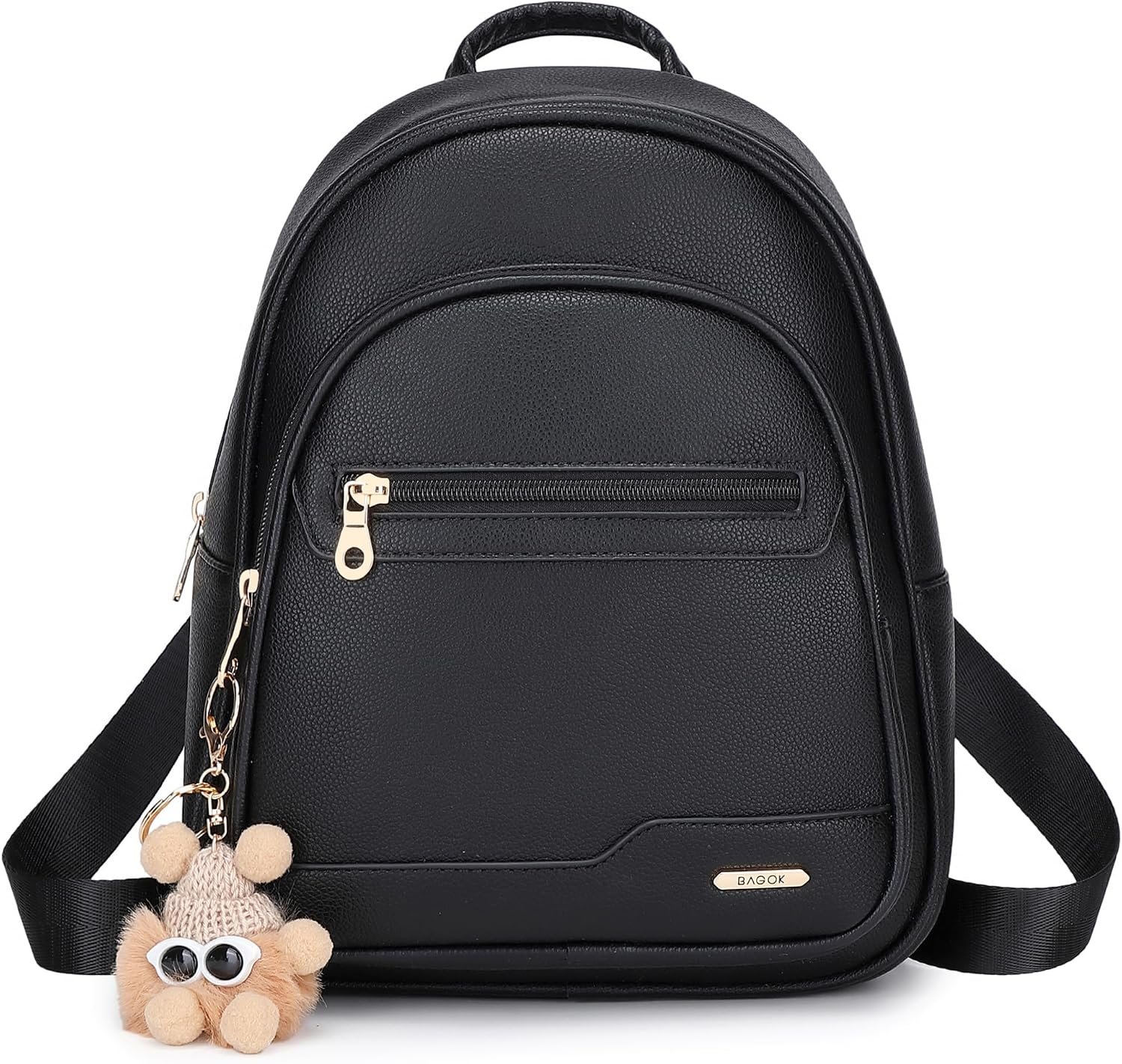 BAGOK Mini Leather Backpack Purse for Women, Small Backpack Purse with Cartoon Charm, Cute Fashion Bag for Girls