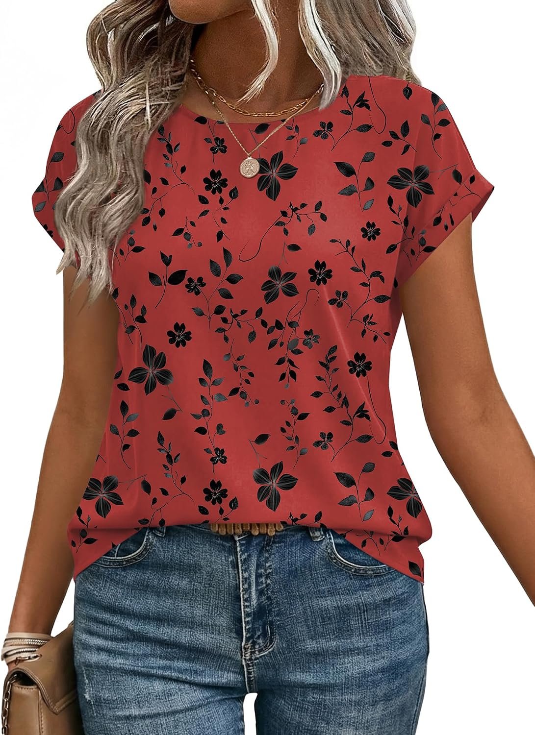 Zeagoo Womens Blouses Chiffon Short Sleeve Tops Crew Neck Work Casual Shirts Spring Summer Clothes