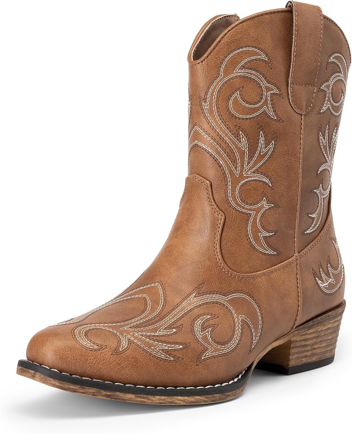 DREAM PAIRS Women’s Cowboy Cowgirl Western Boots Embroidered Stitched Ankle Boots Square Toe Chunky Heel Fashion Short Booties with Zipper