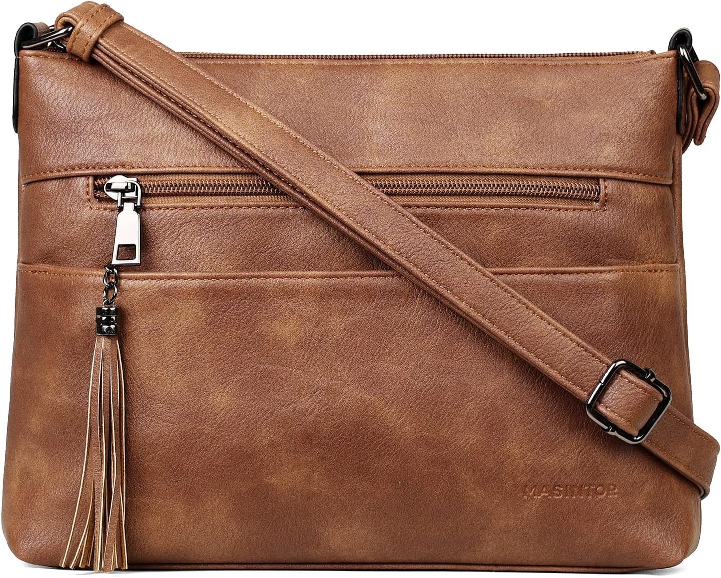 MASINTOR Crossbody Bags for Women, Lightweight Medium Crossbody Purse, Soft Leather Women’s Shoulder Handbags with Tassel | Lightweight