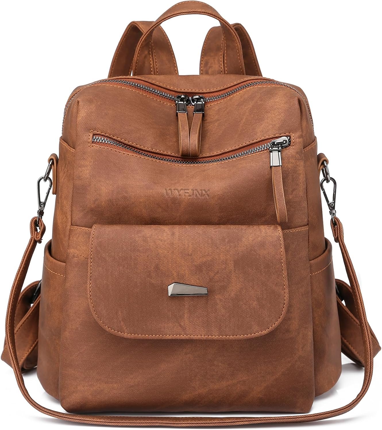 WYFJNX PU Leather Backpack Purse for Women Fashion Multipurpose Design Handbag Ladies Shoulder Bags Travel Backpack Brown