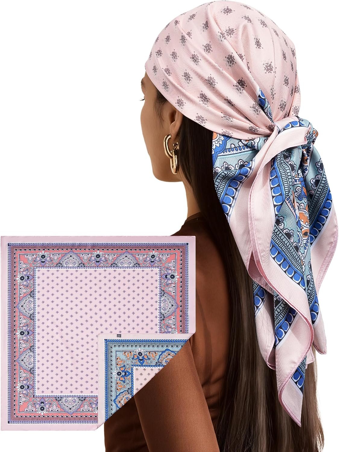 AWAYTR 35″ Reversible Head Scarf for Women – Neck Scarf Like Silk Hair Bandanas Women Head Wrap Sleep Headscarf