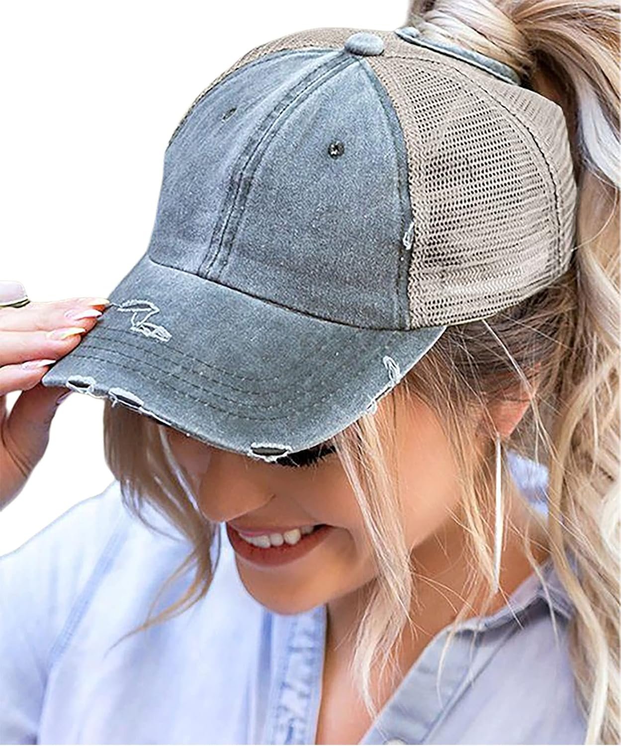 Eohak Distressed Ponytail Hats Baseball for Women Messy-Bun Pony Caps
