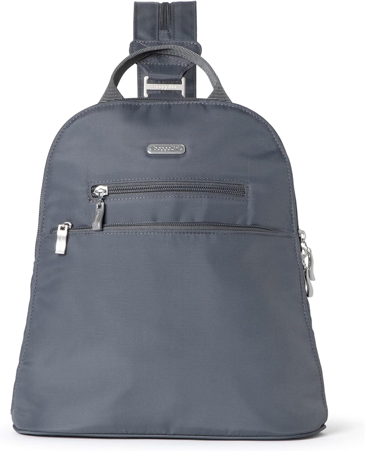 Baggallini Essential Mini Backpack Purse for Women – Built-in RFID Card Holder – Convertible Sling Bag with Adjustable Shoulder Strap, Charcoal Gray