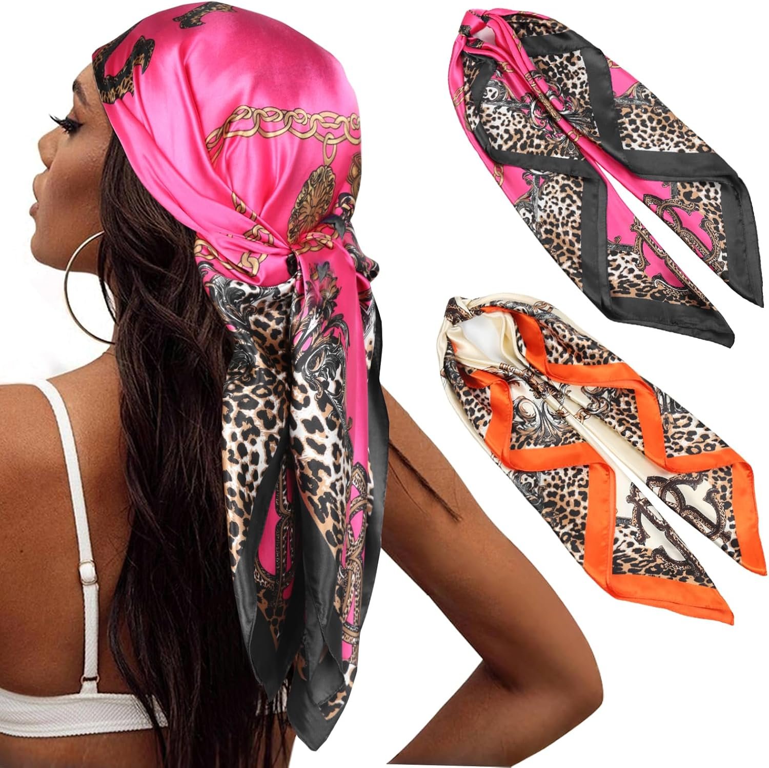 Head Scarf for Women Hair – 2 Pack 35″ Square Satin Scarf, Silk Hair Scarf for Women Head Wrap for Sleeping
