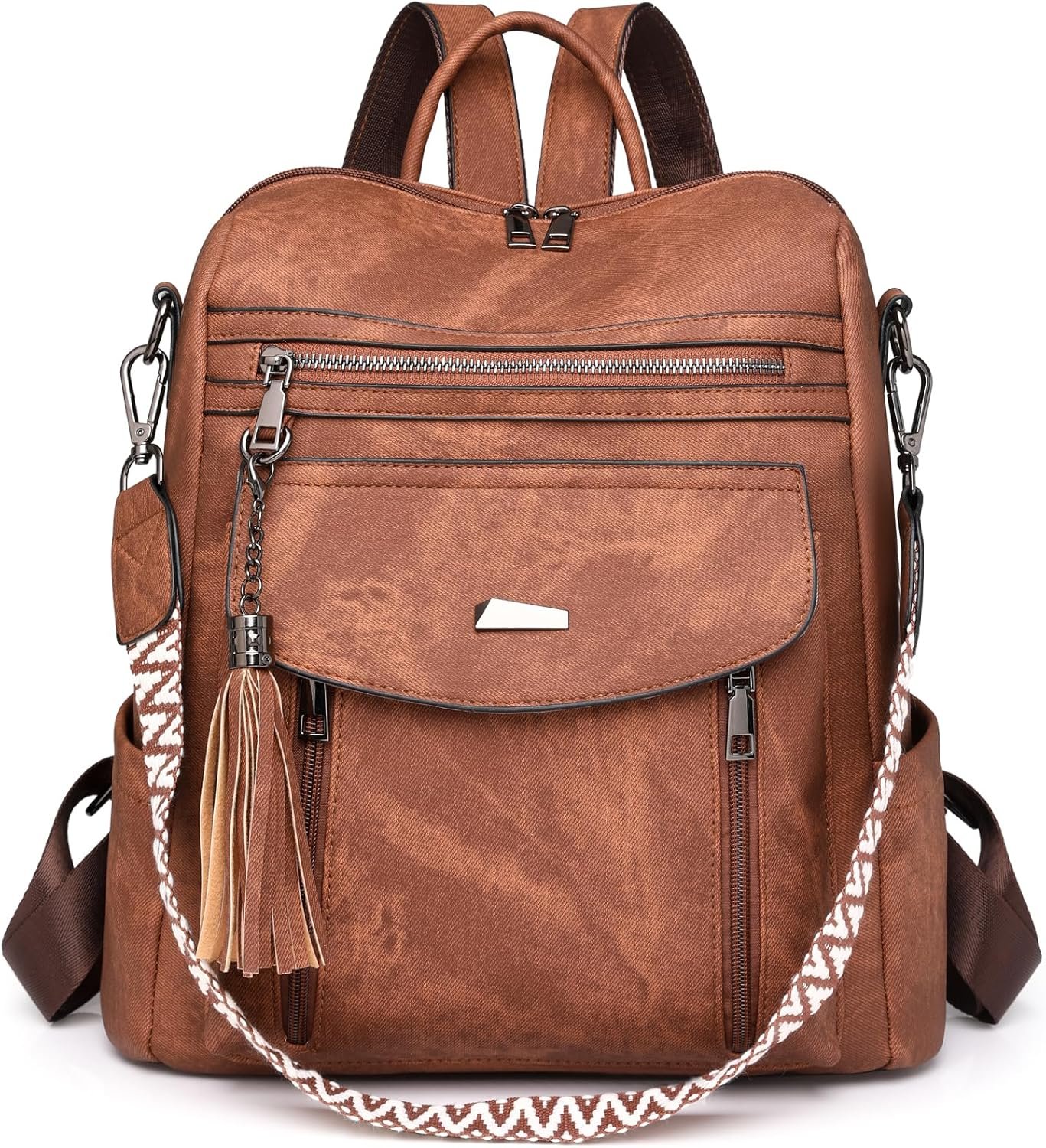 Rcrirth PU Leather Backpack Purse for Women | Fashion Tassel Ladies Purse Backpack Handbags Crossbody Shoulder Bag Suitable for Travel, Weekend Vacations, and Daily Use (Brown)