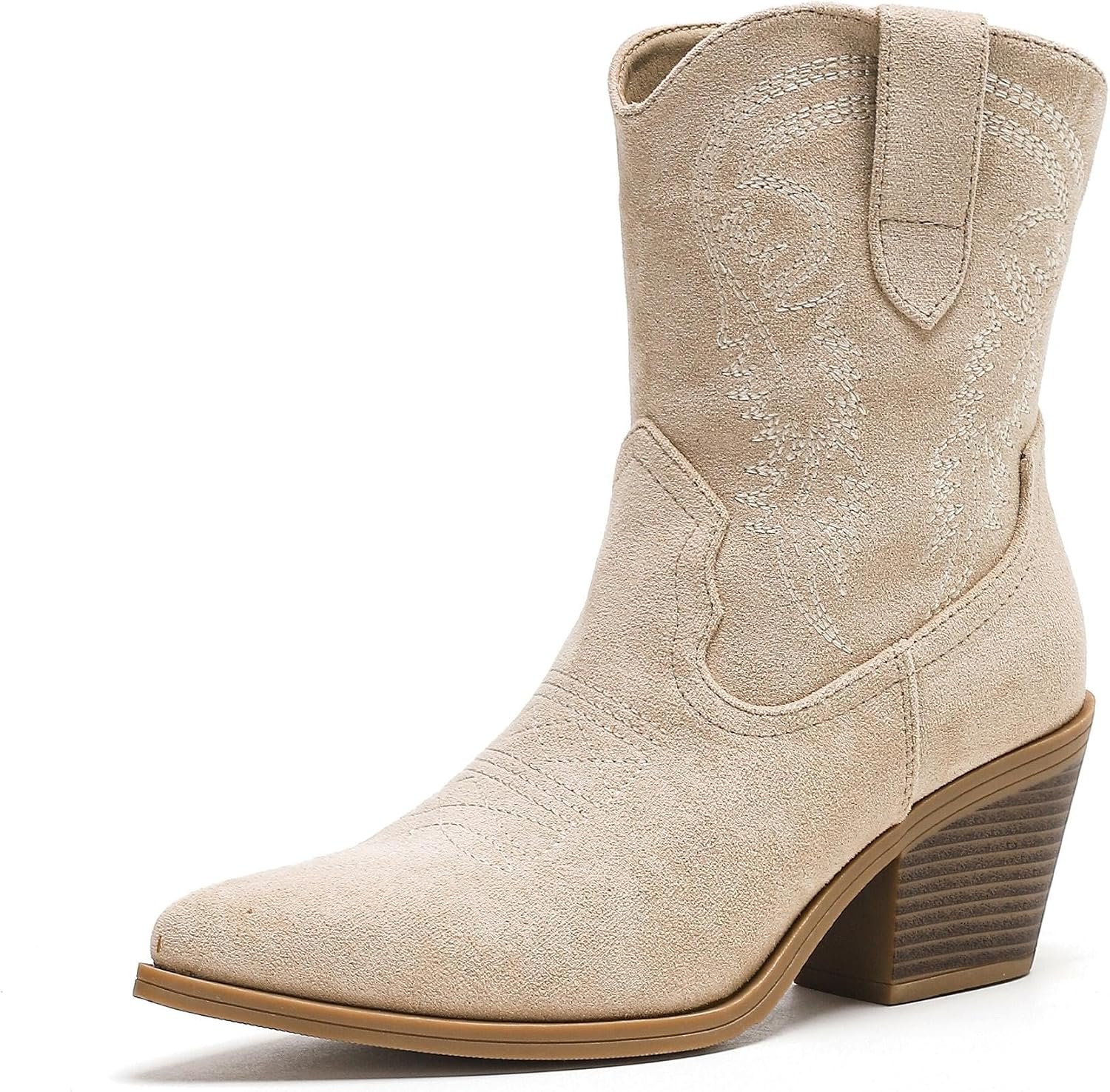 Putu Cowboy Ankle Boots for Women, Western Booties with Pointed Toe & Embroidery, Stylish Short Booties for Casual & Party