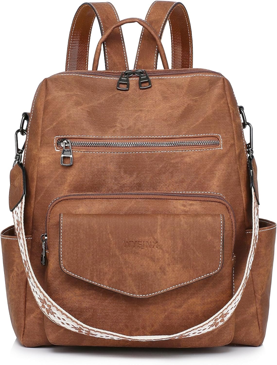 WYFJNX Backpack Purse for Women PU Leather Backpack Ladies Fashion Handbag Designer Shoulder Bag Small Travel Bag Brown