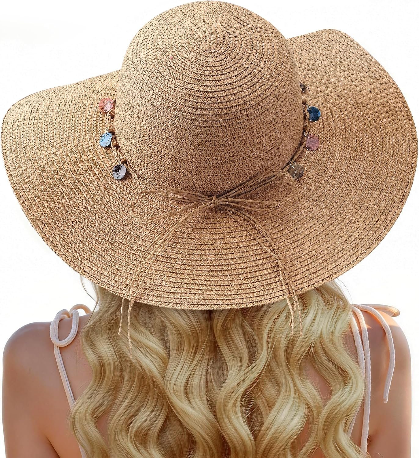 Trifabricy Beach Sun Straw Hats for Women, Wide Brim Womens Sun Hat UPF UV Protection, Foldable Packable Summer Hats Roll Up