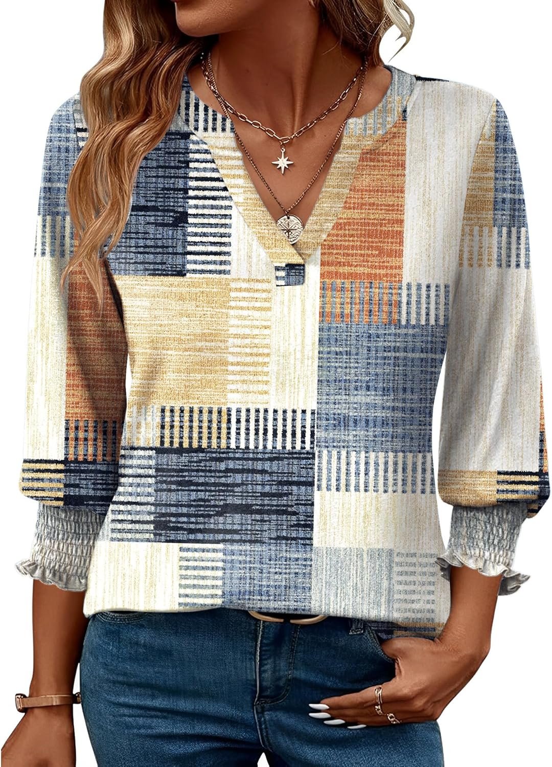 LOMON Women’s 2026 Fashion Tops 3/4 Length Sleeve Business Casual Blouses Summer Tees Shirts S-4X