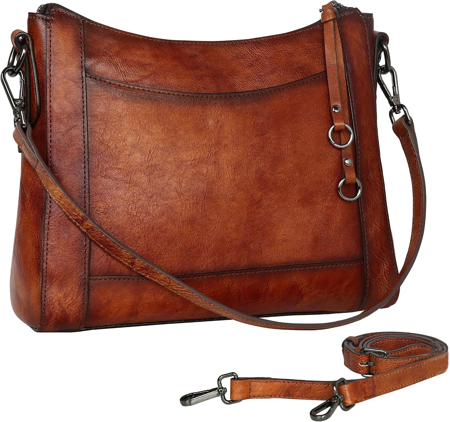 Iswee Leather Crossbody Bags for Women Shoulder Purse Medium Hobo Genuine Leather Satchel Purses and Handbags