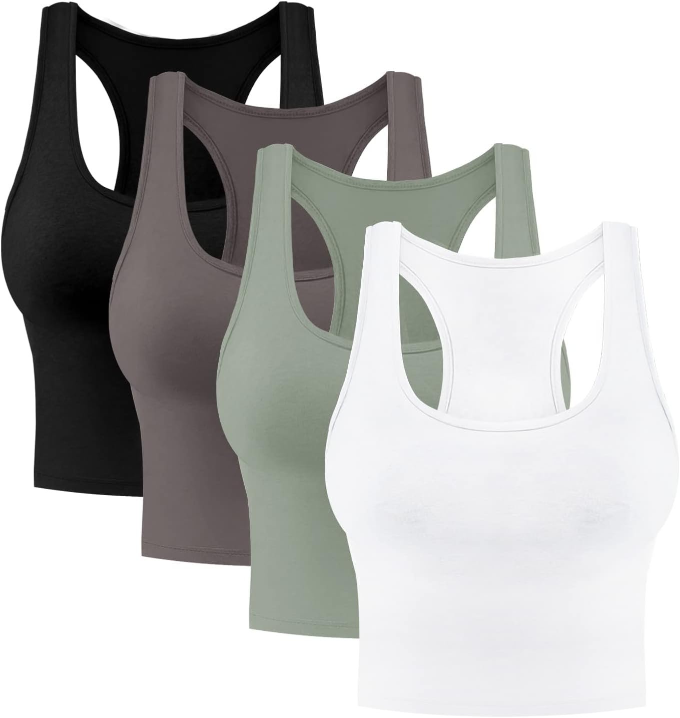 4 Pieces Women’s Crop Tops Cotton Basic Tank Tops Racerback Sleeveless Sports Workout Crop Tank Tops