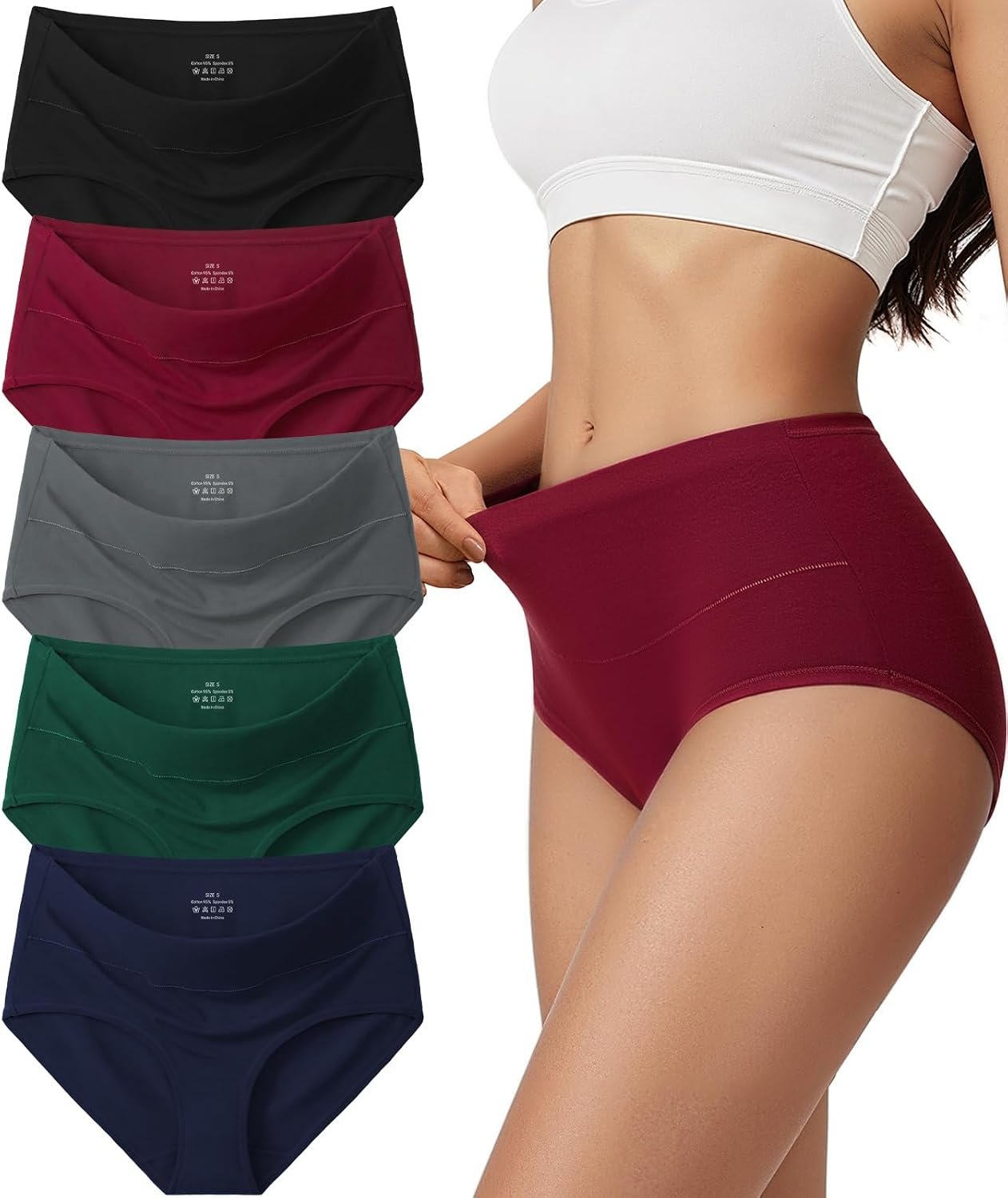 Vevmon Cotton Underwear for Women High Waisted Full Coverage Briefs Soft Ladies Panties 5 Pack