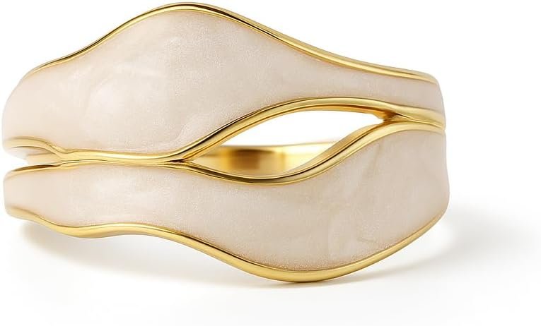 Vintage Unique 14K Gold Plated Adjustable Wave Ring for Women – Waterproof, Non-Tarnish, Hypoallergenic Stackable Ring for Women Open Band Thumb & Minimalist Jewelry Gift
