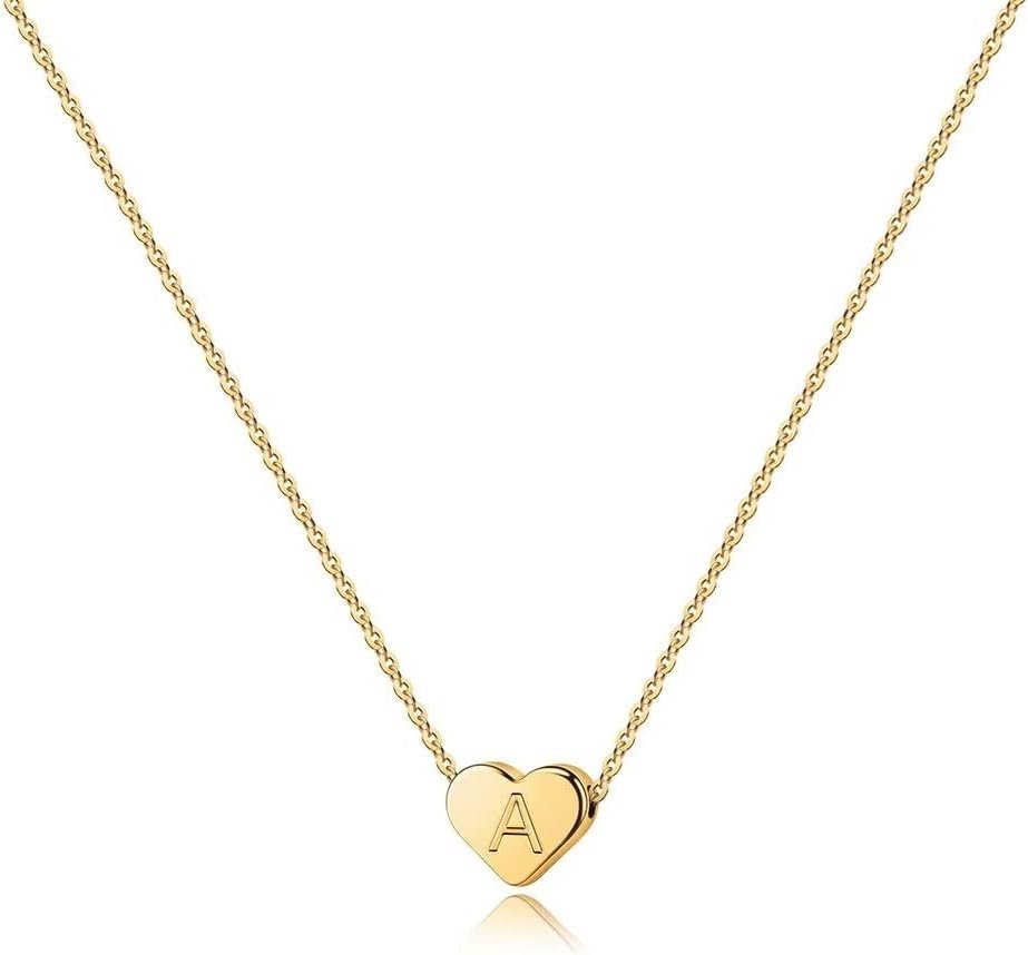 Turandoss Heart Initial Necklaces for Women Girls – 14K Gold Plated Heart Pendant Letter Alphabet Necklace Letter Initial Necklace Gifts for Girls Teens