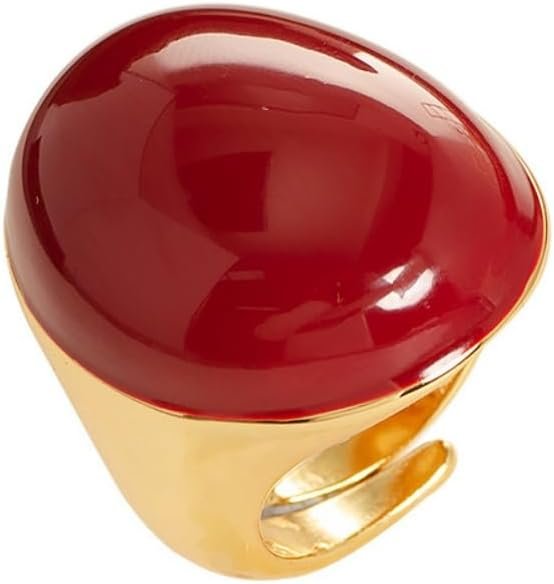 Kokoma Geometric Oval Statement Ring for Women Minimalist Open Adjustable Ring Gold Plated Bold Dome Cocktail Rings Promise Anniversary Band Jewelry