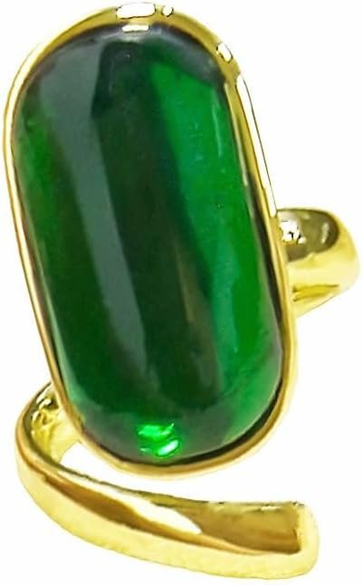 Vintage Imitation Emerald Green Stacking Statement Ring for Women Gold Plated Chunky Wide Geometric Birthstone Adjustable Expandable Open Wrap Rings Comfort Fit Retro Birthday Christmas Jewelry Gift