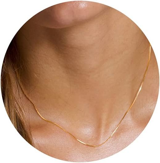 Minimalist Thin Gold Chain 18K Gold Plated Thin Box Chain Necklace Short Small Gold Chain Choker Necklaces for Women