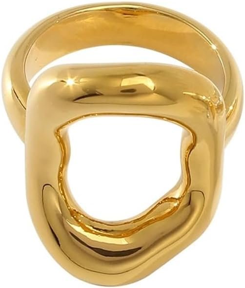 Kokoma Hollow Oval Shaped Chunky Statement Ring for Women Stainless Steel Irregular Thick Chunky Finger Band Stackable Rings Geometric Ring Minimalist Jewelry