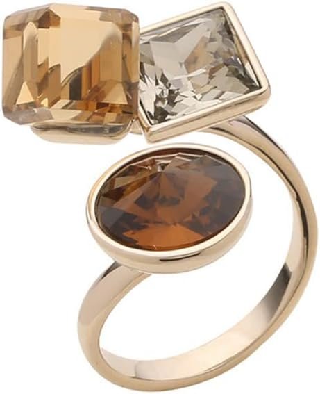 Dtja Geometric Crystal Statement Adjustable Open Ring for Women Girls Stacking Bezel Round Princess Cut Cube CZ Art Deco Finger Rings Comfort Fit Fashion Birthday Wedding Jewelry Size 8-10