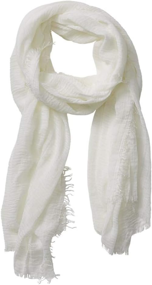 Summer Cotton Blend Crinkle Vintage Soft Scarf with Fringed Edges 35″ × 70″
