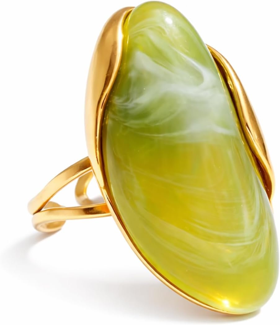 Mchic Colorful Chunky Statement Ring for Women: Boho Large Oval Acrylic Finger Ring Stainless Steel Adjustable Beach Summer Y2K Handmade Jewelry Gift for Women
