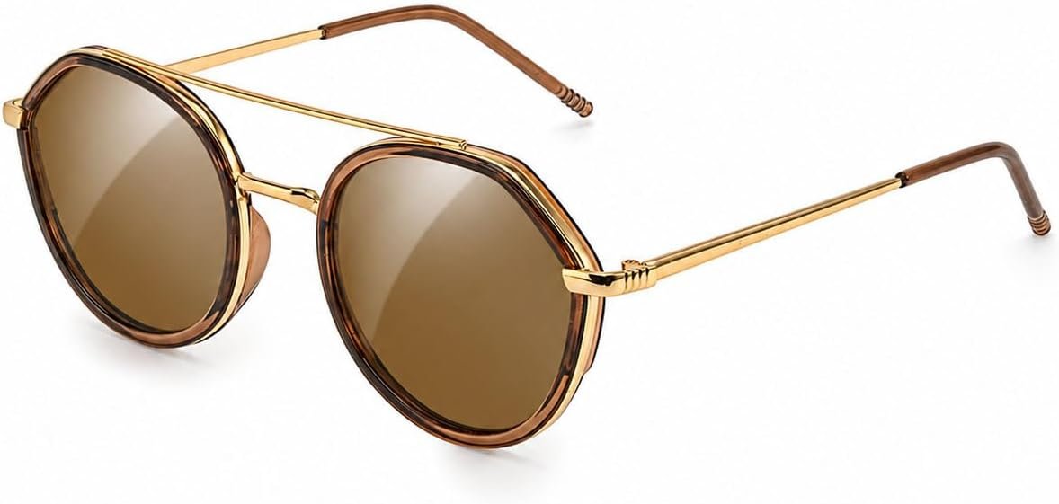 SODQW Tangle Free Aviator Sunglasses Polarized Round Shades for Women | Retro Round Metal Frame, UV400 Protection, Driving & Beach Shades, Hair-Safe, Tangle-Free Design