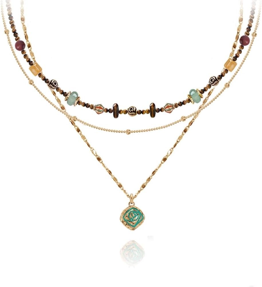 boho layered Original design Retro style multi-layer beaded necklace Fashion women’s gold-plated necklace M3396
