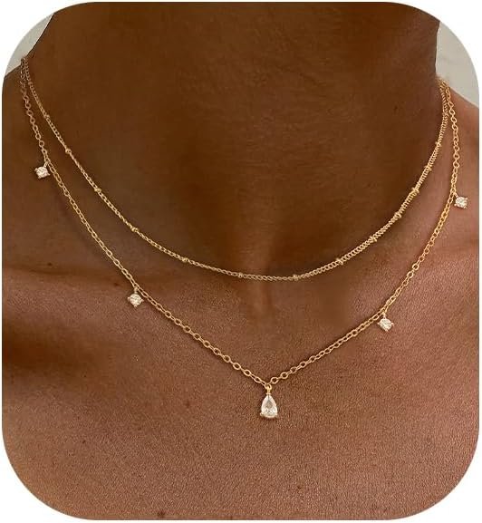 Layered Necklaces For Women,Dainty Gold Plated Necklace Stack Prom Layering Necklaces For Women Trendy Chain Cross Choker Necklace Set Fashion Accessories