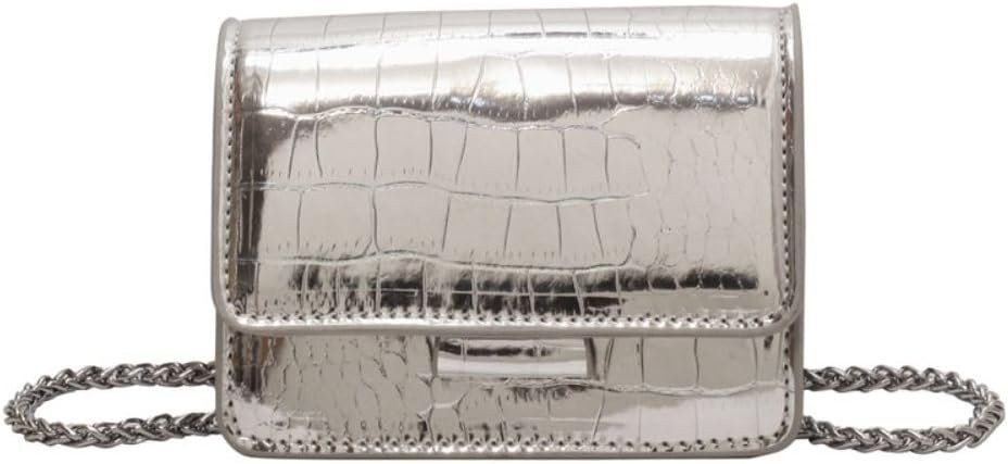 Metallic Evening Mini Silver Purse, Crossbody Bags for Women Y2K Glitter Clutch Handbag for Nightclub Parties