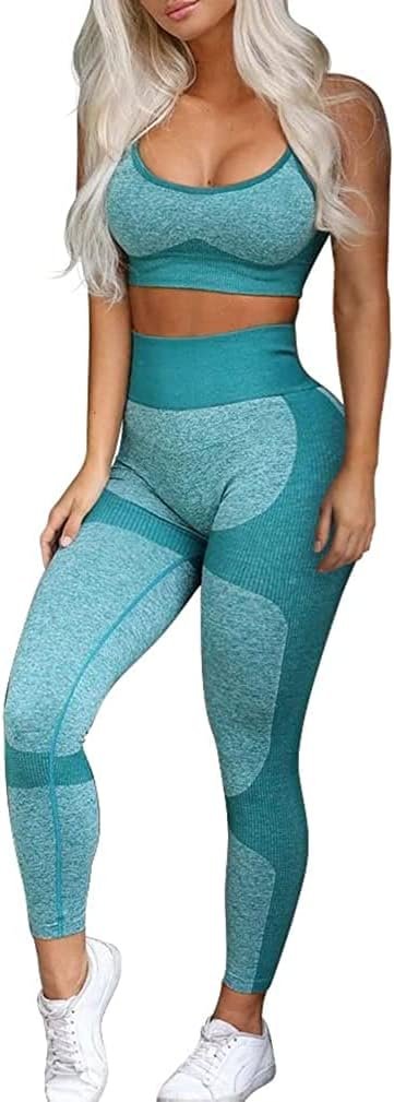 OLCHEE Women’s Workout Sets 2 Piece – Seamless Yoga Leggings and Cross-Strap Sports Bra Gym Outfits Activewear Matching Set