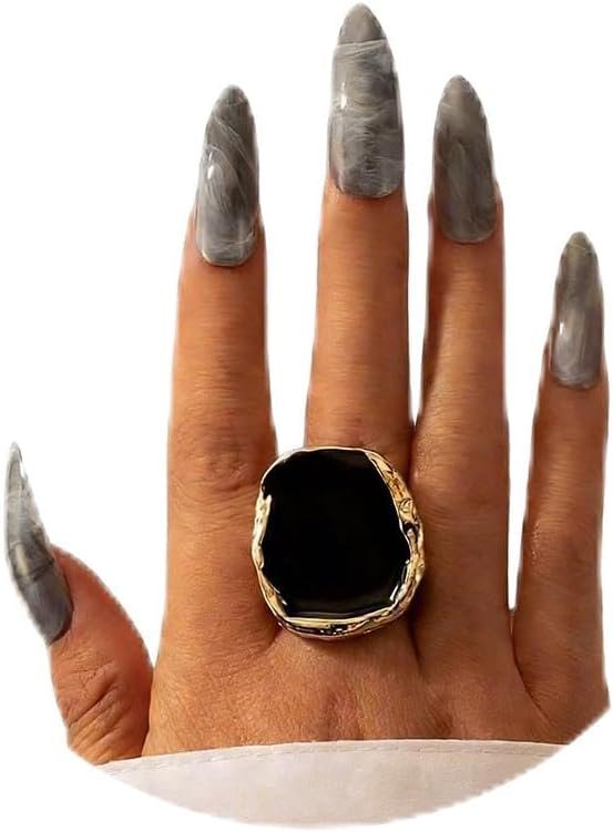 Vintage Statement Rings for Women,Chunky Gold Cocktail Rings,Big Black Enamel Drip Finger Ring,Fashion Geometric Punk Ring Gothic Jewelry Accessories Gifts