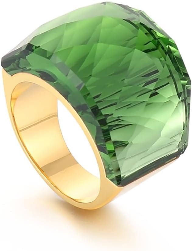 Crystal Glass Stainless Steel Band Ring Gold-Tone Plated Fashion Exaggerated Cubic Zirconia Rings Women’s Stunning Large Statement Rhinestone Bands Cocktail Party Ring for Ladies Birthday
