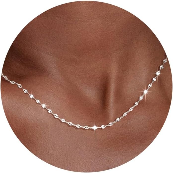 Carffordo 925 Sterling Silver Chain Necklace Link Chain Necklace for Women Simple Dainty 16K Gold Plated Necklace for Women Minimalist Waterproof Silver Necklace Trendy Jewelry Gifts