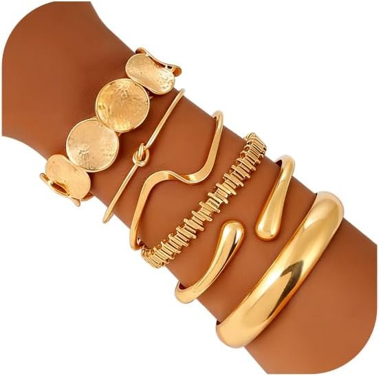 ILGANT Gold Bangle Bracelets for Women Gold Plated Chunky Cuff Bangle Bracelet Stackable Multi Layer Bangles Fashion Jewelry Set
