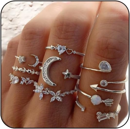 INENIMARTJ Boho Rings for Women Teen Girls,Gold Stacking Rings Set Vintage Knuckle Stackable Moon Star Snake Butterfly Heart Flower Leaf Top Finger Rings