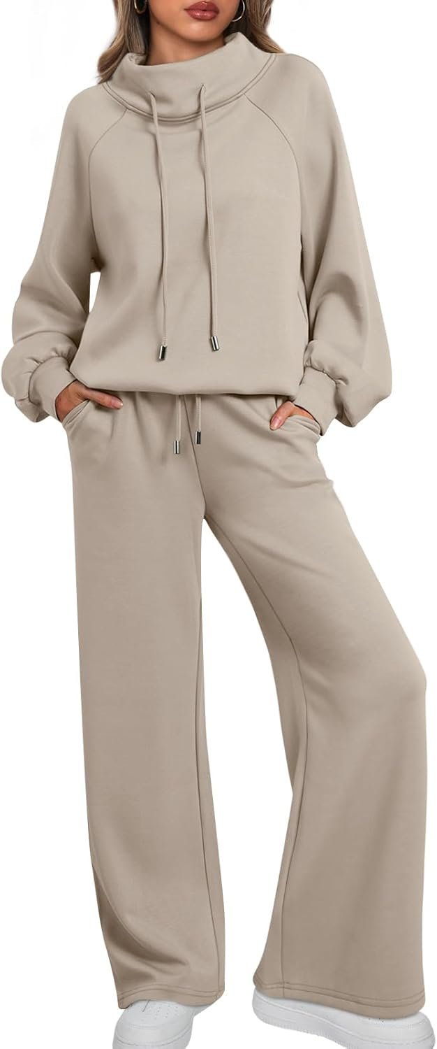 AUTOMET Lounge Sets for Women Sweatsuits 2 Piece Outfits 2026 Fall Drawstring Sweatshirt Wide Leg Sweatpants Tracksuit