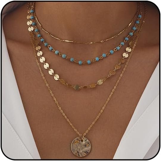 Boho Necklaces for Women Layered Turquoise Beaded Choker Necklace Western Jewelry for Women Sequin Coin Necklace Country Necklace Bohemian Boho Jewelry for Women Western Necklaces Summer Beach Necklace