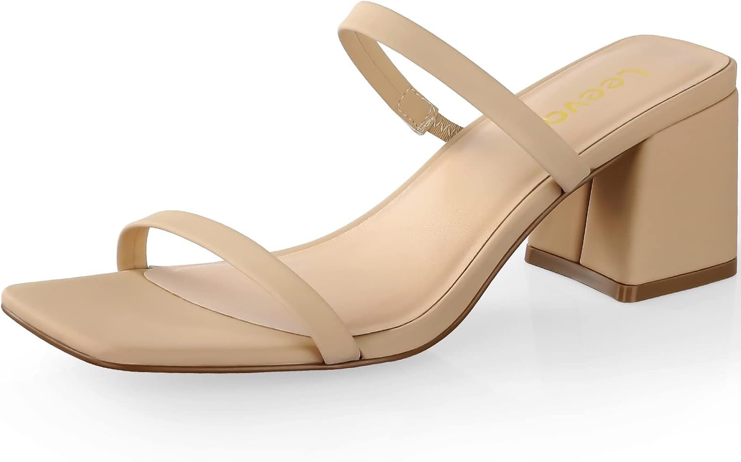 Leevar Square Toe Heeled Sandals for Women – Women’s Low Block Heels Sandals – 2.25IN Open Toe Ankle Strap Chunky Heels – Slip on Heeled Sandal Mule- Nude Black Strappy Heels for Party Wedding Dress Shoes