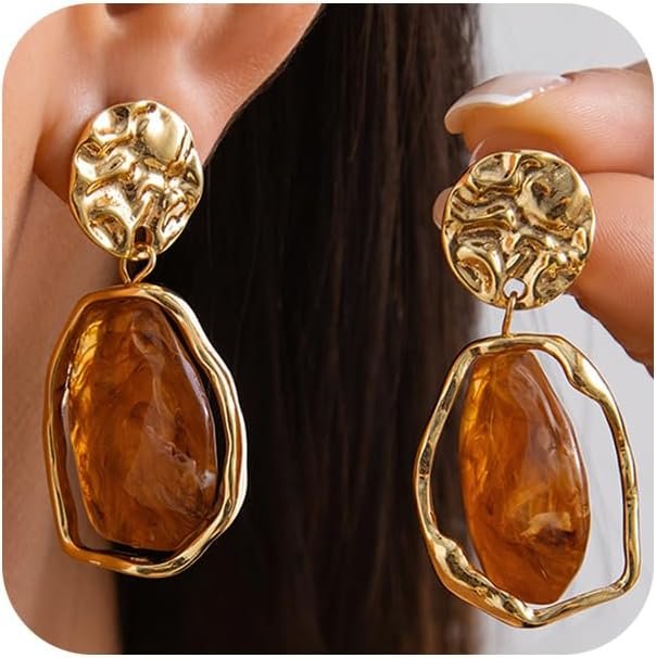 Dainty Irregular Crystal Drop Dangle Earrings for Women Trendy, Statement Chunky 14K Gold Dangly Asymmetric Geometric Zircon Earrings Vintage Jewelry