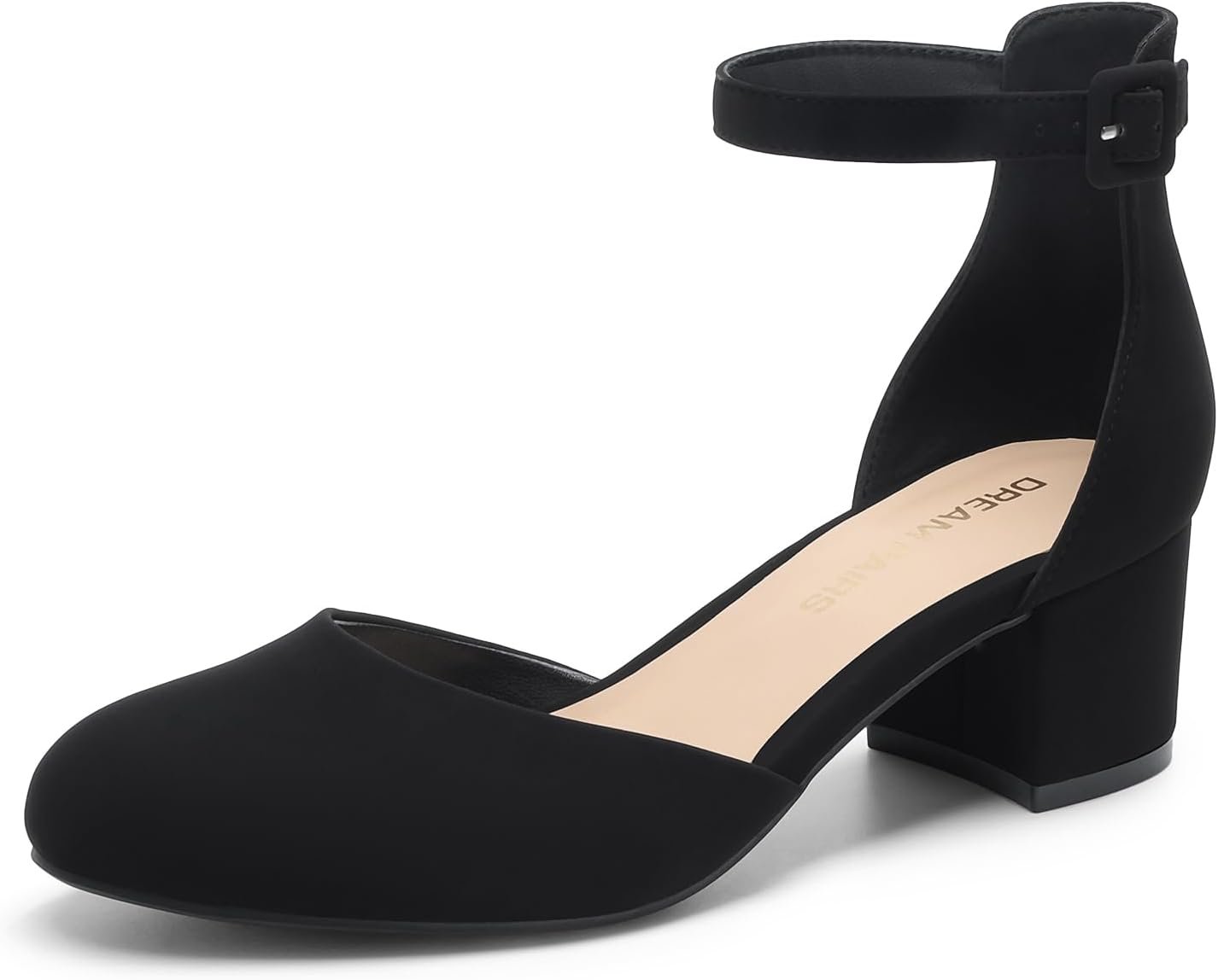 DREAM PAIRS Women’s Closed Round Toe Low Block Heels Ankle Strap Chunky Heel Pumps Dress Wedding Office Party Shoes