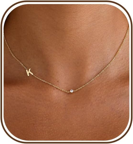 Gold Necklace for Women, Dainty Initial Necklace 14K Gold Plated Dainty Sideways Letter Necklace Personalized Gold Necklace Simple Initial Choker Necklaces for Women Trendy Jewelry Gifts