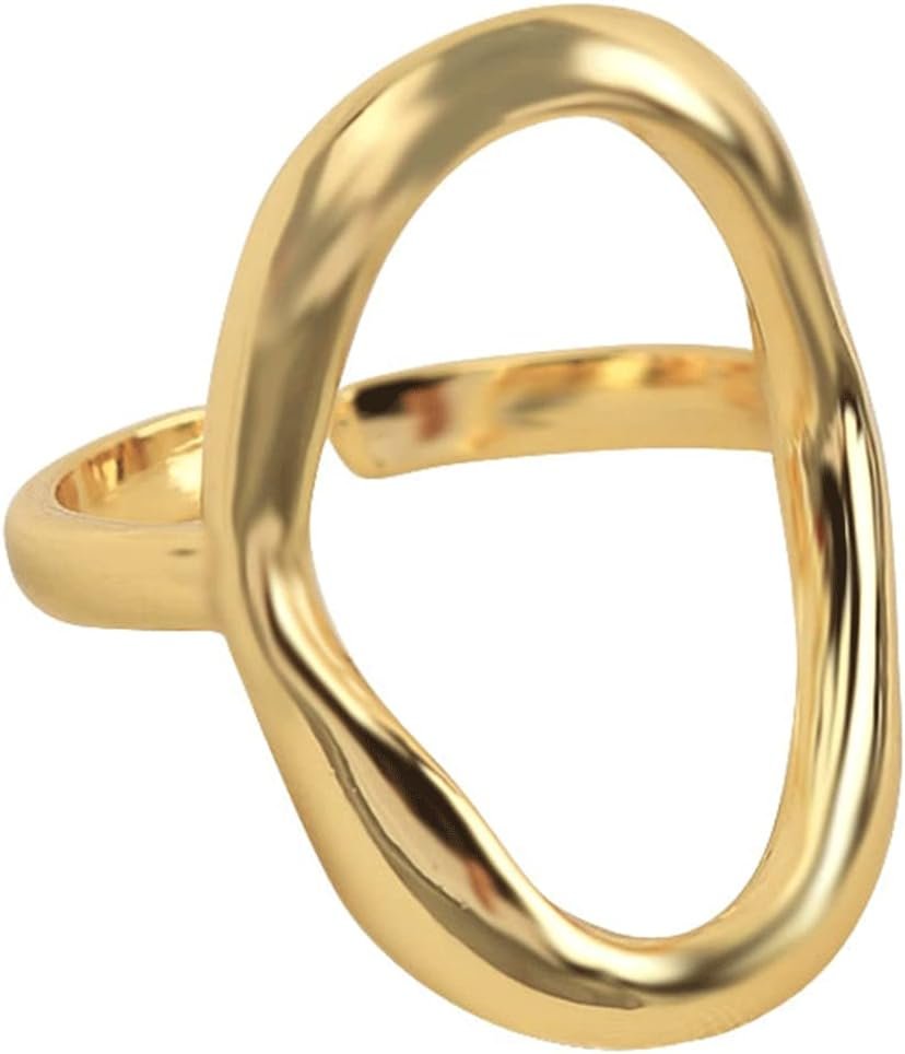 Aktully Chunky Gold Statement Ring for Women Chunky Gold Circle Ring Adjustable Open Promise Minimalist Statement Rings Trendy Jewelry for Women