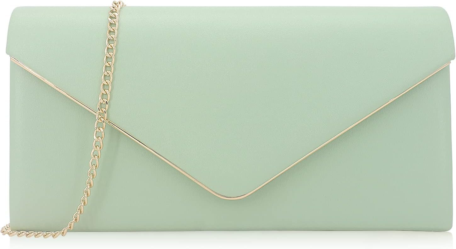 Vegan Leather Envelope Clutch Bag Classic Dressy Purse Foldover Evening Handbag