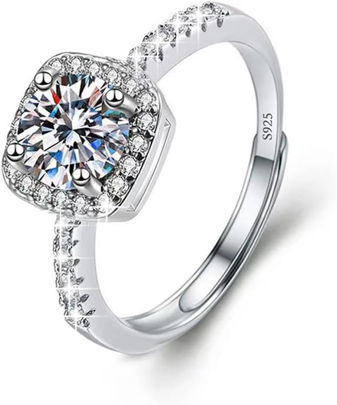 Moissanite Adjustable Engagement Ring, Promise Eternity Ring for Women,Wedding Rings,Jewelry Gift,Friendship Promise Fashion Jewelry Valentine Gifts for Women