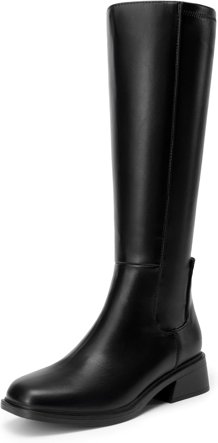 DREAM PAIRS Women’s Knee High Boots Square Toe Low Block Heel Casual Comfort Riding Long Boots with Side Zipper