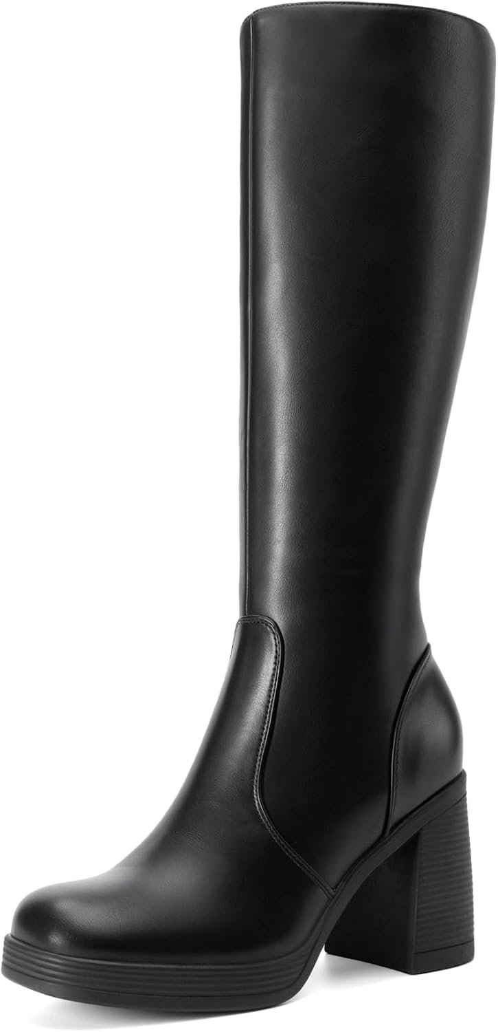 DREAM PAIRS Knee High Boots for Women Platform Square Toe Chunky Block Heeled Stylish Comfortable Tall Boots with Side Zipper