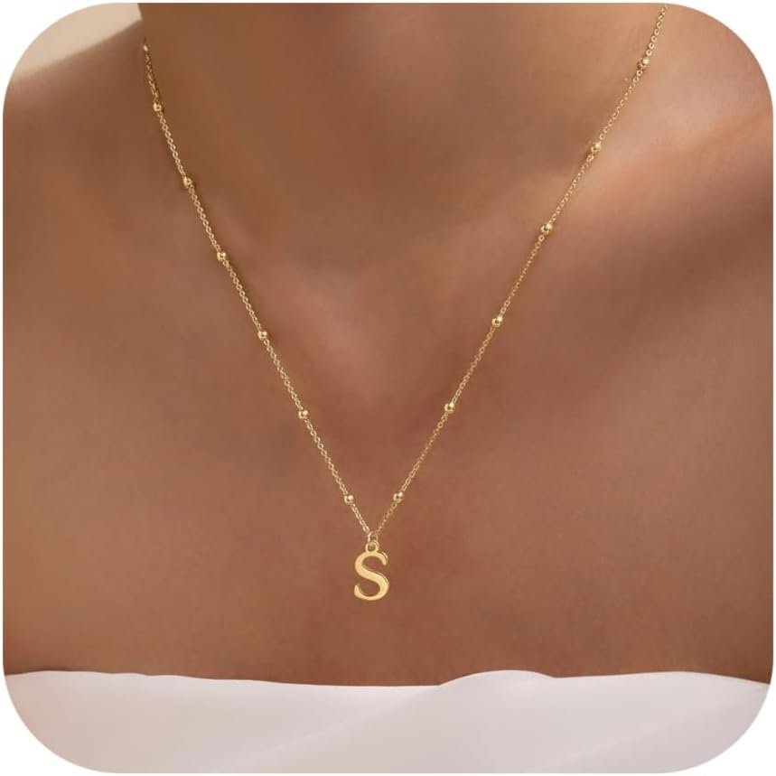 Initial Necklaces for Women Dainty 14k Gold Plated A-Z Letter Pendant Name Necklaces Cute Charm Choker Fashion Accessories Non Tarnish Trendy Jewelry Gift