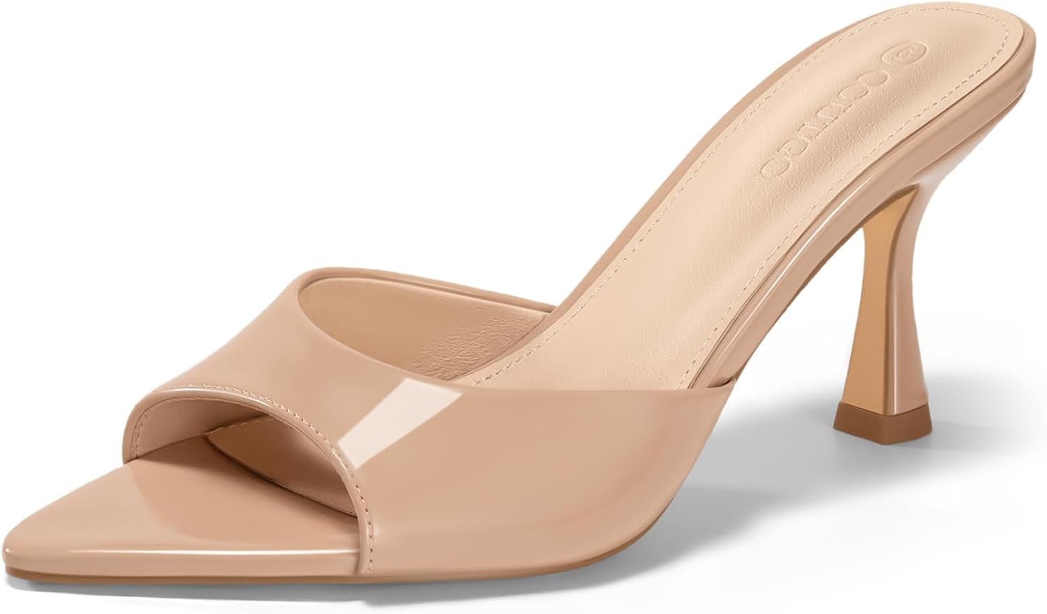 Coutgo Womens Heeled Mules Pointed Peep Toe High Heels Slip On Backless Mule Sandals Dress Shoes