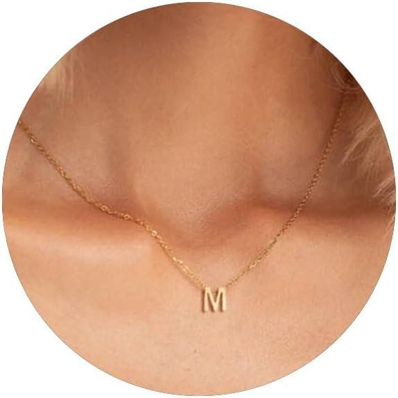 MOMOL Tiny Initial Necklace 18K Gold Plated Small Letter Necklace Personalized Name Necklace for Women